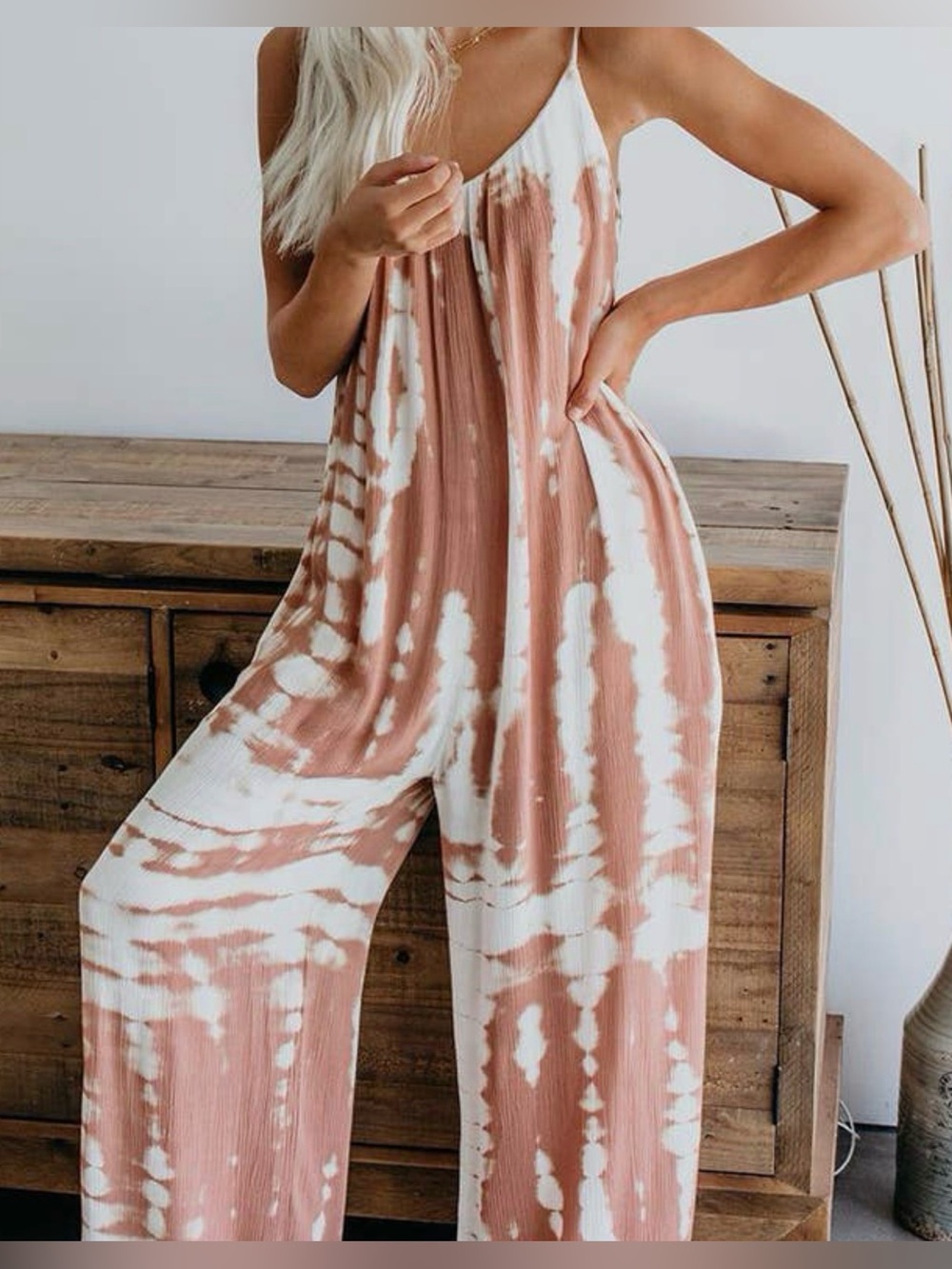 Tie-Dye Wide-Leg Jumpsuit - Blush White